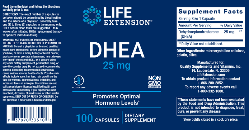 DHEA 25 mg (Life Extension) Label