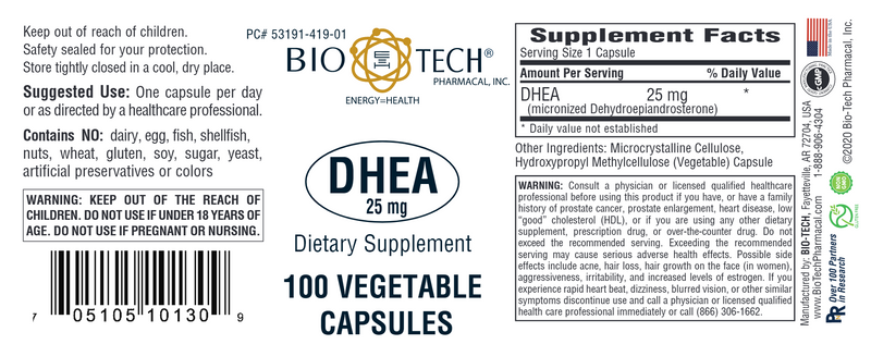 DHEA 25 mg (Bio-Tech Pharmacal) Label