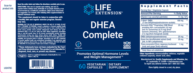 dhea complete life extension label