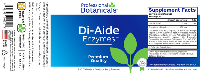 DI-Aide Enzymes (Professional Botanicals) Label