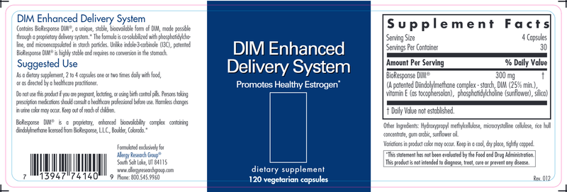 DIM Enhanced Delivery System (Allergy Research Group) label