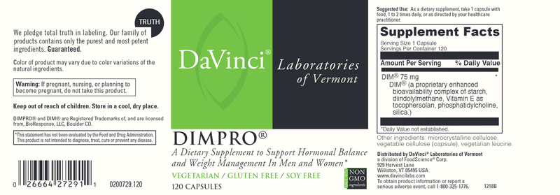 DIMPRO 120 Capsules DaVinci Labs Label