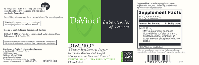 DIMPRO 60 Capsules DaVinci Labs Label