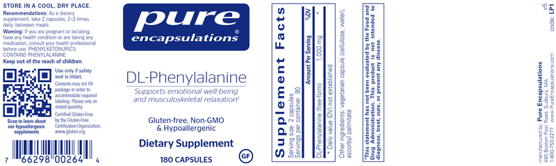 DL-Phenylalanine 180 caps (Pure Encapsulations) label