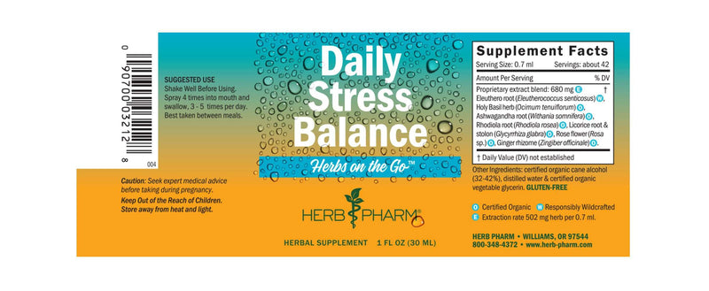 Daily Stress Spray Herbs On The Go (Herb Pharm) Label