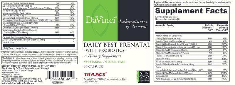 DAILY BEST PRENATAL (Davinci Labs) Label