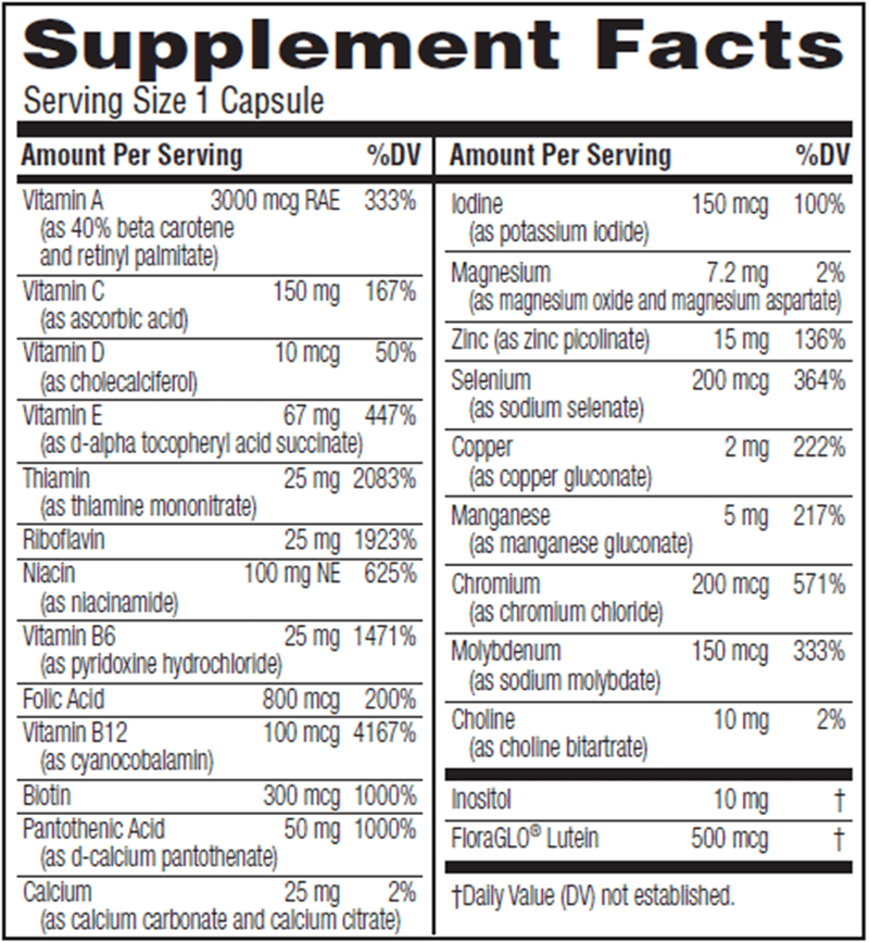 Daily One without Iron with FloraGlo Twinlab Supplement Facts