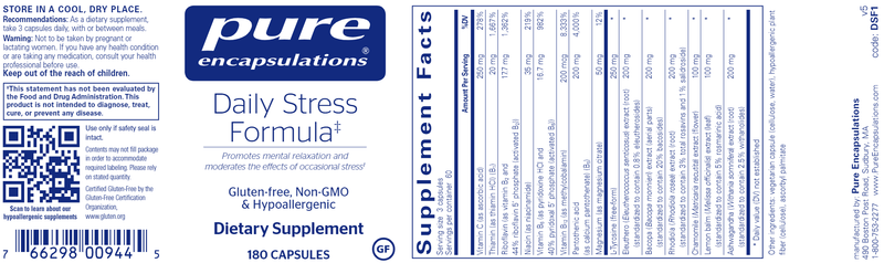 Daily Stress Formula 180 Caps (Pure Encapsulations) Label