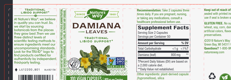 Damiana Leaves 400 mg (Nature's Way) Label