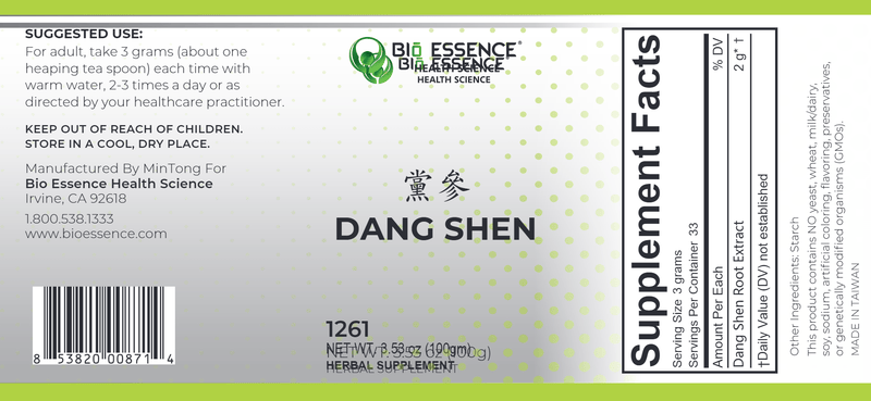 Dang Shen (Codonopsis) (Bio Essence Health Science) Label