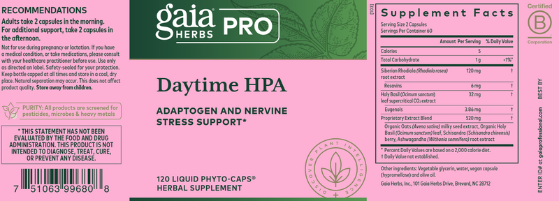 Daytime HPA Phyto-Caps (Gaia Herbs Professional Solutions) 120ct Label
