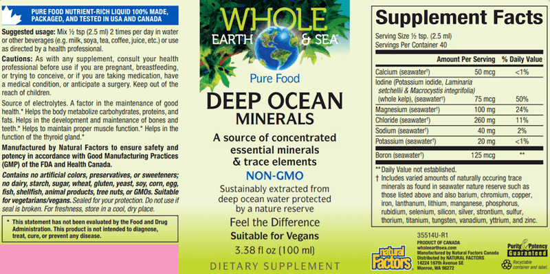 Deep Ocean Minerals (Whole Earth and Sea Natural Factors) Label