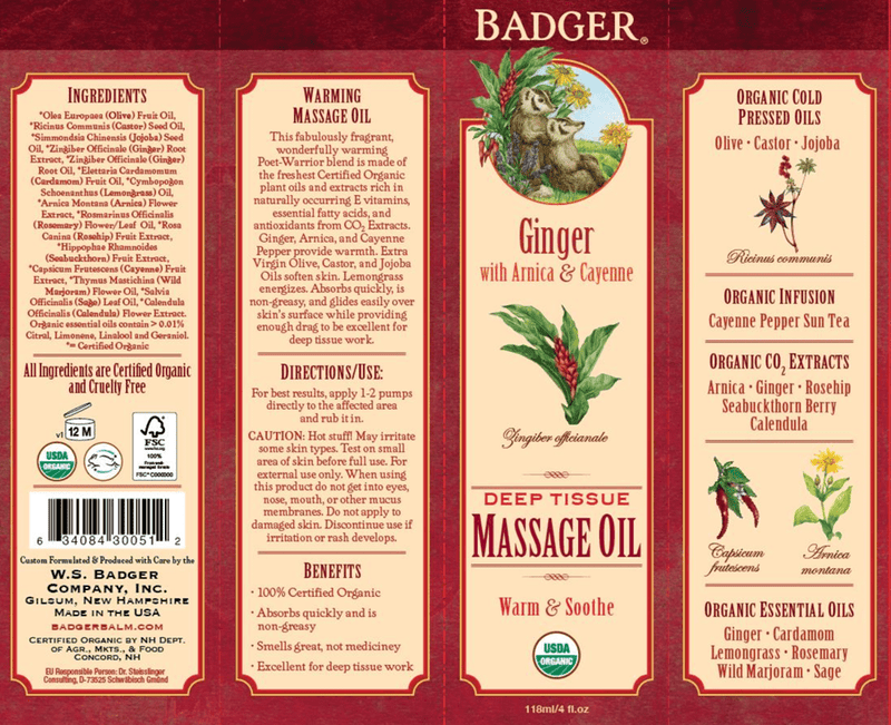 Deep Tissue Massage Oil with Ginger (Badger) Label