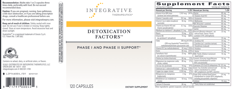 Detoxication Factors - Phase I & Phase II Liver Support (Integrative Therapeutics) 120ct Label