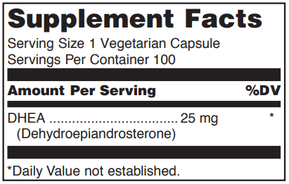 Dhea (25 mg.) Supplement Facts Label