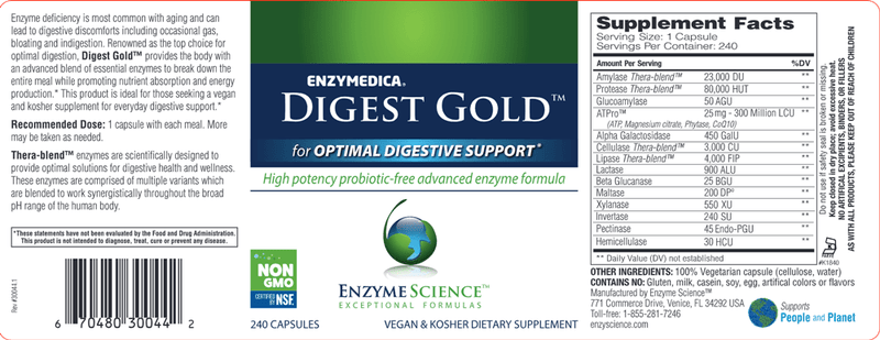 Digest Gold - Enzyme Science 240ct Label