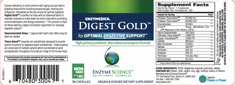 Digest Gold - Enzyme Science 90ct Label