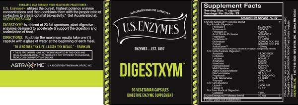 DigestXym Master Supplements (US Enzymes) Label