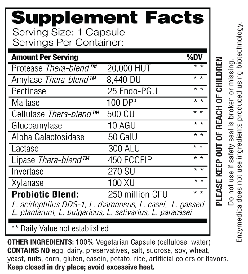 Digest Basic PROBIOTICS Enzymedica Supplement Facts