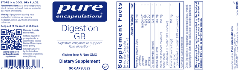 Digestion GB 90 Caps (Pure Encapsulations) Label