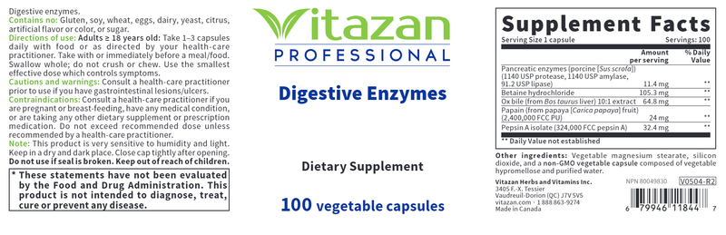 Digestive Enzymes (Vitazan Pro) Label