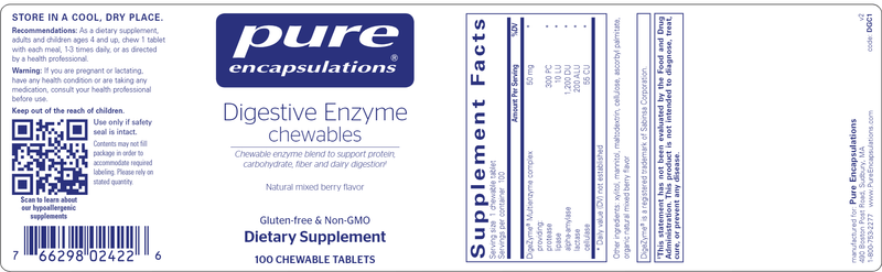 digestive enzyme chewables pure encapsulations label