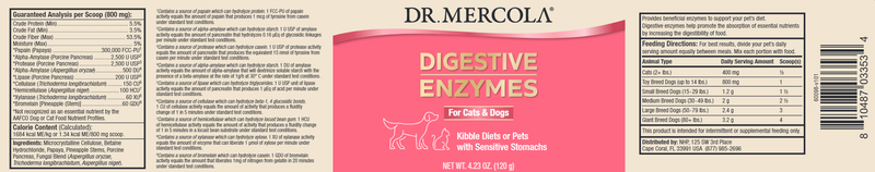 Digestive Enzymes Cats & Dogs (Dr. Mercola) Label