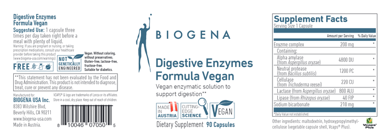 Digestive Enzymes Formula Vegan Biogena Label