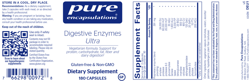 Digestive Enzymes Ultra 180 Caps (Pure Encapsulations) Label