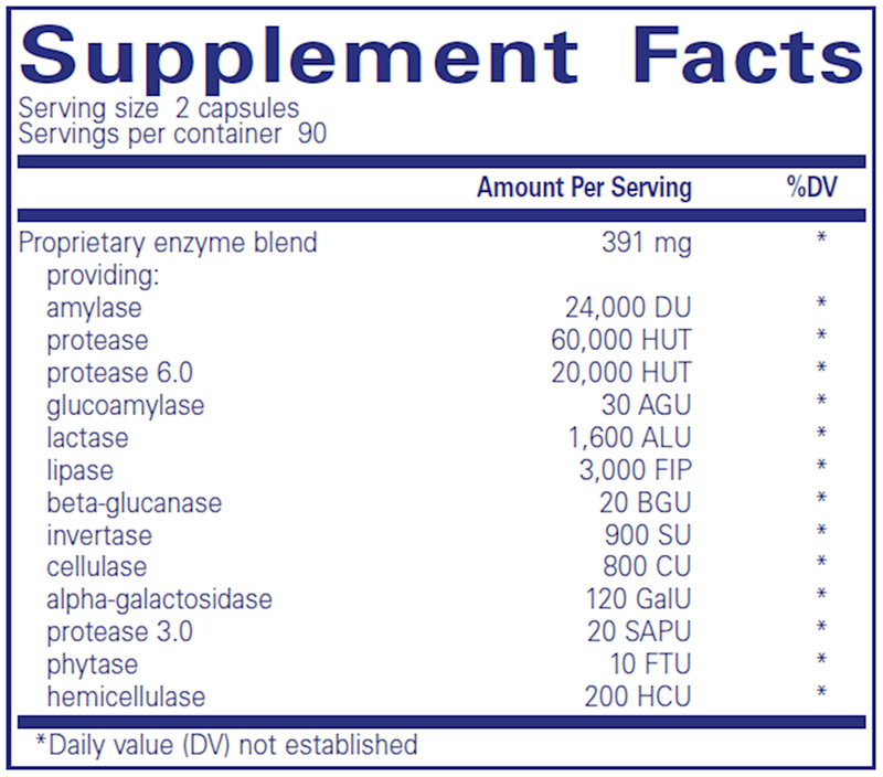 Digestive Enzymes Ultra 180 Caps (Pure Encapsulations) Supplement Facts
