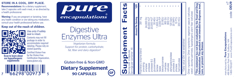 Digestive Enzymes Ultra 90 Caps (Pure Encapsulations) Label