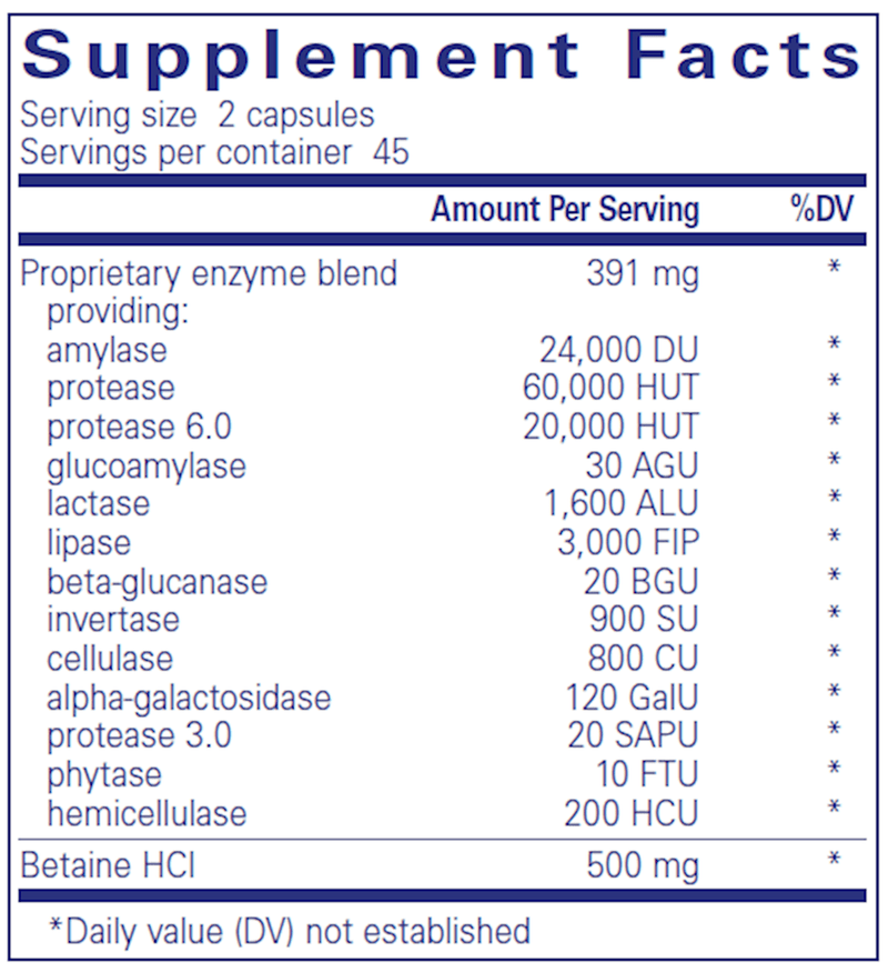 Digestive Enzymes Ultra with Betaine HCl (Pure Encapsulations) 90ct Supplement Facts