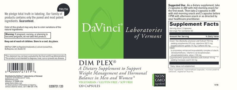 Dim Plex 120 Capsules DaVinci Labs Label