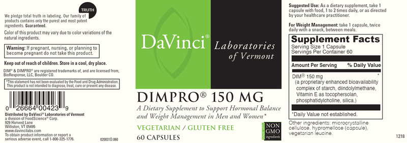 Dimpro 150 mg DaVinci Labs Label