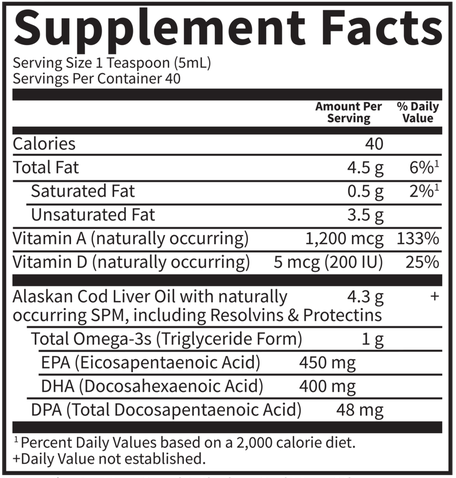 Dr. Formulated Cod Liver Oil (Garden of Life) Supplement Facts