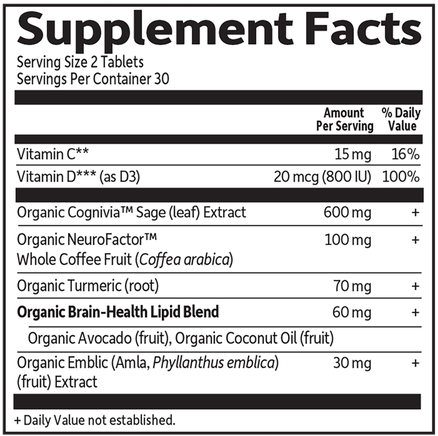 Dr. Formulated Memory & Focus For Young Adults (Garden of Life) Supplement Facts