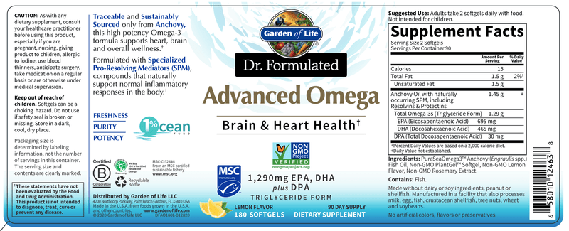Dr. Formulated Advanced Omega Lemon (Garden of Life) 120s Label
