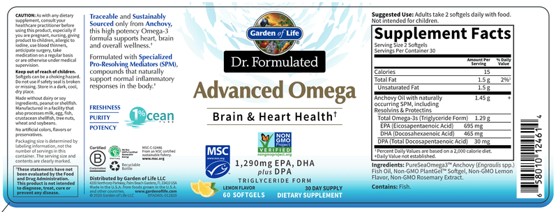 Dr. Formulated Advanced Omega Lemon (Garden of Life) 60s Label