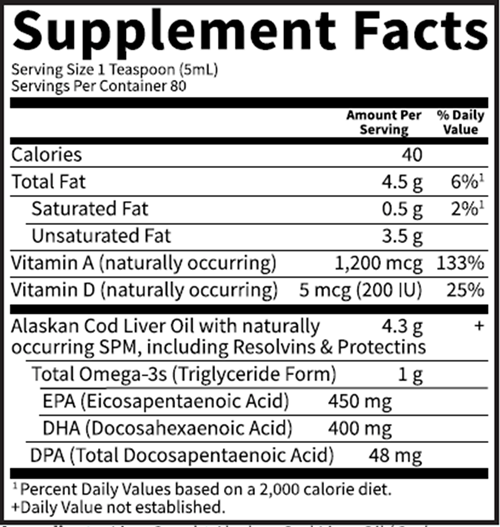 Dr. Formulated Cod Liver Oil (Garden of Life) 80 Servings Supplement Facts