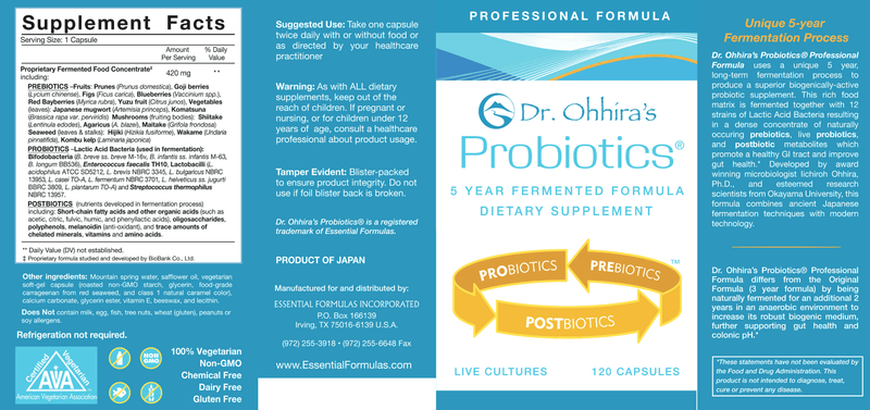 Dr Ohhira's Probiotic Plus/Prof (Essential Formulas) 120ct Label