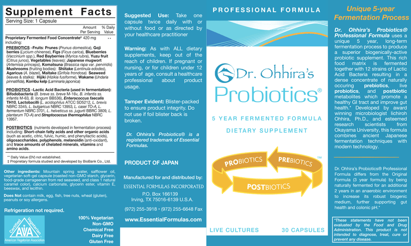Dr Ohhira's Probiotic Plus/Prof (Essential Formulas) 30ct Label