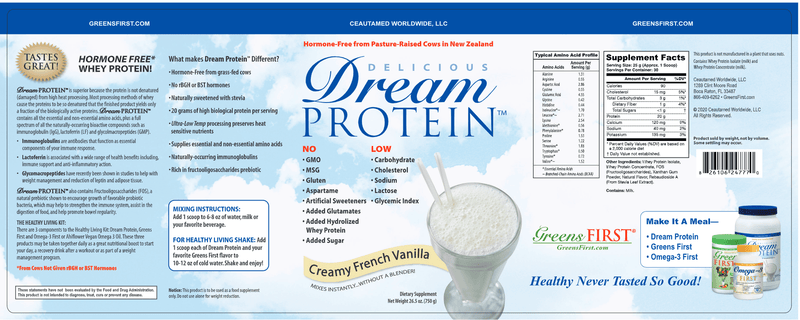 Dream Protein Creamy French Vanilla (Greens first) Label