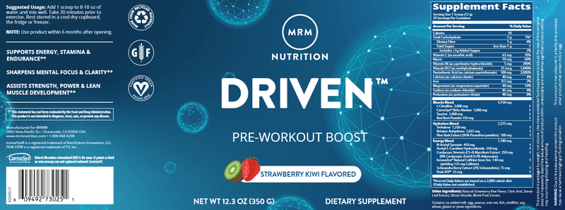 Driven Pre-Workout Strawberry Kiwi (Metabolic Response Modifier) Label