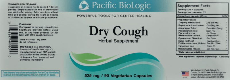 Dry Cough (Pacific BioLogic) Label