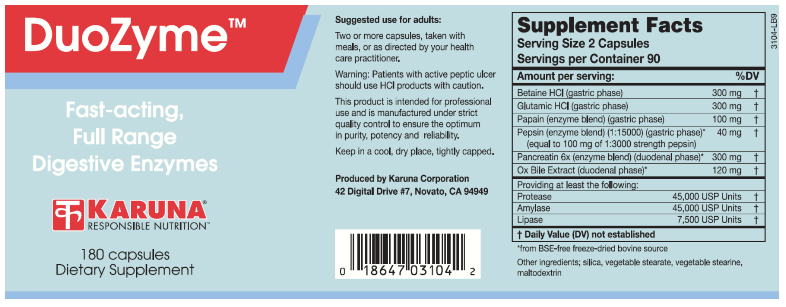 DuoZyme 180ct (Karuna Responsible Nutrition) label