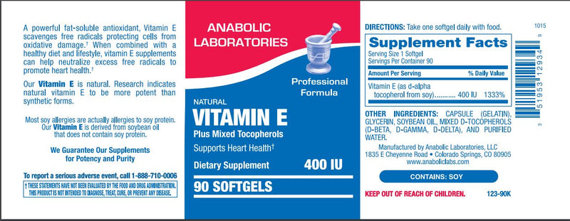 E 400 I.U. (Anabolic Laboratories) Label