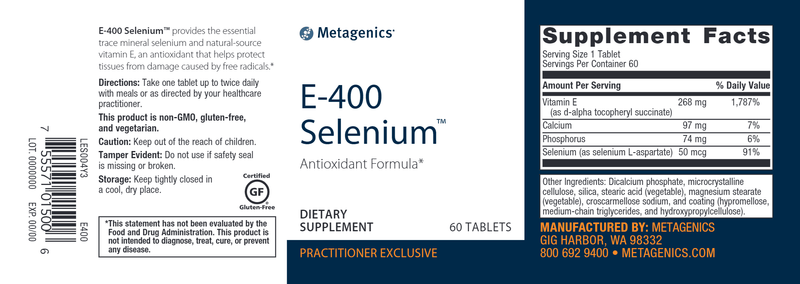 E-400 Selenium (Metagenics) Label