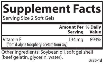 E-Gems 200 IU (Carlson Labs) Supplement Facts