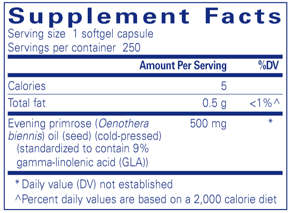E.P.O. (evening primrose oil) 250 Caps (Pure Encapsulations) Supplement Facts