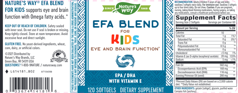 EFA Blend for Children (Nature's Way) Label